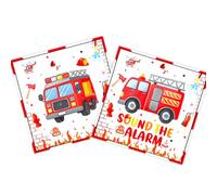 Ovanda finemark Lot de 20 serviettes de table motif camion de pompier (33 x 33 cm), décoration de table pour anniversaire d'enfant, garçons et filles, accessoires de fête