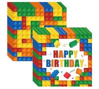 Ovanda finemark - Lot de 20 serviettes en papier (33 x 33 cm), accessoires de fête d'anniversaire pour enfants - Briques de construction - Décoration de table Happy Birthday