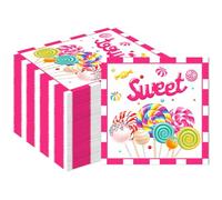 Ovanda finemark Lot de 20 serviettes Lollipop (33 x 33 cm), serviettes en papier colorées pour anniversaire d'enfant, décoration de table d'anniversaire pour enfants, serviettes en papier, motif Sweet