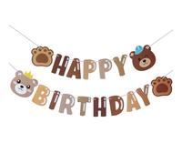 Ovanda Guirlande « Happy Birthday » - Bannière d'ours - Décoration d'anniversaire pour fête prénatale - Animaux de la forêt - Décoration d'anniversaire - Décoration de fête d'anniversaire - Décoration
