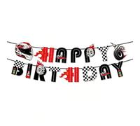 Ovanda Guirlande Happy Birthday de voiture de course, bannière de décoration d'anniversaire de Formule 1, bannière de fête de course pour voiture à thème enfants 4e/5e/6ème Fournitures de fête
