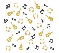 Ovanda Lot de 100 confettis de musique, noirs, dorés, notes de musique, confettis de table avec guitare, casque, partitions, paillettes, décoration de fête pour anniversaire, rock, discothèque