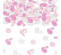 Ovanda Lot de 100 confettis de table en forme de cygne, décoration de table d'anniversaire, paillettes blanches et roses, confettis de mariage, décoration de table pour fête prénatale, fête