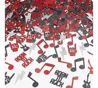 Ovanda Lot de 100 confettis décoratifs en forme de e sol Born to Rock - Rouge/noir - Décoration de fête rock and roll - Accessoire de fête à thème musical pour anniversaire et fête prénatale