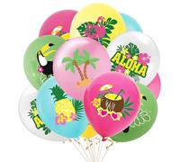 Ovanda Lot de 18 ballons hawaïens - Décoration de fête hawaïenne - Décoration de fête sur la plage - Ananas d'été - Noix de coco - Ballons flamant rose - Pour anniversaire, plage, fête
