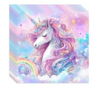 Ovanda Lot de 20 serviettes d'anniversaire licorne (33 x 33 cm), serviettes en papier, décoration de table pour anniversaire d'enfant, fête prénatale, fille, motif licorne multicolore