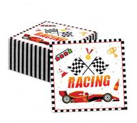 Ovanda Lot de 20 serviettes de table en forme de voiture de course | Serviettes en papier avec voiture de course, drapeaux cibles et tropes pour fête de course automobile, table d'anniversaire