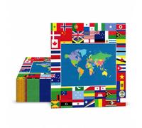 Ovanda Lot de 20 serviettes en papier de 33 x 33 cm avec drapeaux de pays et carte du monde, décoration de table pour voyage, fête à thème, fête de pays, anniversaire, école, buffet et célébration
