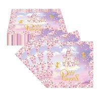 Ovanda Lot de 20 serviettes en papier pour décoration d'anniversaire Motif château de princesse, papillons, fées, 33 x 33 cm, rose fée, château princesse, papillon, Raiponce