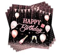 Ovanda Lot de 20 serviettes en papier pour décoration d'anniversaire rose (33 x 33 cm), pour fille, noir et or rose, accessoires d'anniversaire