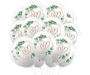 Ovanda Lot de 24 ballons de mariage - 30,5 cm - En forme de cœur - Eucalyptus - Blanc - Pour demande en mariage, fiançailles, bureau civil - Décoration de mariage