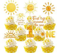 Ovanda Lot de 24 décorations de cupcakes bohème pour premier anniversaire | 24 décorations imprimées en 8 motifs de soleil pour cupcakes, muffins et petits gâteaux pour le premier anniversaire et la