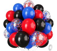 Ovanda Lot de 30 ballons bleus en latex avec confettis et ballons à l'hélium pour anniversaire, fête prénatale, mariage, fête, décoration, ballons super héros