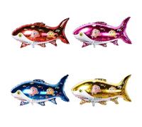 Ovanda Lot de 4 ballons requin, décoration d'anniversaire sur le thème requin, décoration de fête d'anniversaire, ballons d'animaux, animaux marins, ballons en aluminium pour fête d'anniversaire