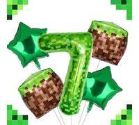 Ovanda Lot de 5 ballons géants en aluminium avec motif pixel vert - 100 cm - Pour fille et garçon de 7 ans