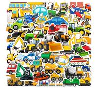Ovanda Lot de 60 autocollants pour véhicules, pelleteuses, garçons, véhicules de construction, autocollants imperméables, pour voiture, enfants, chantier, ordinateur portable, vélo, moto, casque
