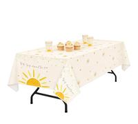 Ovanda Nappe d'anniversaire motif soleil, nappe Happy Birthday pour anniversaire, Saint-Valentin, mariage, lune de miel, décoration de table imprimée, révélation du sexe, nappe décorative pour garçon