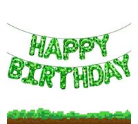 Ovanda Pixel Ballons Happy Birthday Lettres vertes Gamer Bannière Ballon en aluminium Jeu Ballon Anniversaire Décoration 40 cm Vert Happy Birthday Guirlande de ballons pour fête d'anniversaire