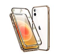 OVANN Coque pour iPhone 12 Mini 5.4-inch Anti Séparé Adsorption Magnétique Tech Housse 360 Protection CNC Tout Droit Aluminium Cadre Verre Trempé Étui Antichoc Métal Aimant Flip Cover