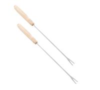 OVAQUIXI 2 Fourchettes à Fondue, Bâtonnets à Fondue au Fromage en Acier Inoxydable avec Manche en Bois de Chêne pour Fontaine à Chocolat Guimauves Fruits Pique-nique Camping