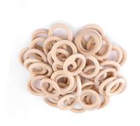 OVAQUIXI Anneaux Ronds en Bois Naturel inachevé, Cercles Artisanaux en Bois pour Projets de Bricolage avec Surface Lisse et Grain de Visible 50 Pièces