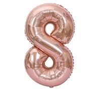OVAQUIXI Ballons Numériques en or Rose de 40 Pouces, Ensemble de Chiffres en Aluminium de 0 à 9, Décor de Fête D'anniversaire et de Mariage avec Flotteur à Hélium, Stockage Réutilisable (Numéro 8)