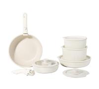 OVAQUIXI Batterie de Cuisine Antiadhésive, 5 Pièces, Casseroles et Poêles avec Poignée Amovible, Batterie de Cuisine à Induction pour Camping-car, Empilable, Passe au Four