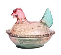 OVAQUIXI Bol à Bonbons, Bol à Bonbons Vintage en Verre en Forme de Poulet avec Couvercle pour Snacks, Cookies, Fruits, Desserts (émaillé) (M)