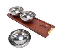 OVAQUIXI Bol à Tremper, Ensemble en Acier Inoxydable avec Plateau en Bois, Petits Bols de Service pour Condiments, Noix, Plats D'accompagnement