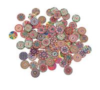 OVAQUIXI Boutons en Bois 25 Mm, imprimé Fleur Rétro pour Couture DIY | Lot de 100 Pièces en Bois Composite, Décoratif pour Vêtements Manteaux Chemises, Motifs Aléatoires, adapté au Scrapbooking