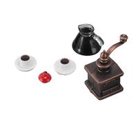 OVAQUIXI Cafetière Miniature de Maison de Poupée Modèle de Simulation avec Détails Délicats, 3 Mini Moulins à café et Cafetière, pour Décoration de Maison de Poupée 1:12, Alliage et Matière Plastique