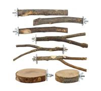 OVAQUIXI Ensemble de Perchoirs en Bois Naturel pour Oiseaux, avec | Plateformes en Bois Non traité pour Perruches, Support D'escalade Réglable sans Outil, Texture Sûre pour le Limage des