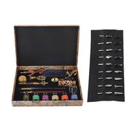 OVAQUIXI Ensemble d'écriture de Calligraphie Vintage, 3 Stylos à Tremper avec Motifs en Verre, Bois et Plumes, 18 Plumes, Kit de Sceau de Cire, Ouvre-lettre, Ensemble d'encre (SP271902R parsemé