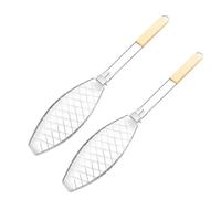 OVAQUIXI Panier à Poisson avec Poignée Pliante en Bois, Paquet de 2 | Grille en Acier au Carbone Résistante à la Rouille, Ovale Spacieuse pour Poissons et Légumes Entiers, Conception de Loquet