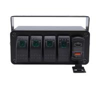 OVAQUIXI Panneau D'interrupteur à Bascule en Aluminium à 4 Gangs avec USB, Boîtier de Commutation étanche 12V 24V DC pour Camion Bateau RV UTV Contrôle de la Lumière LED (lumière verte)