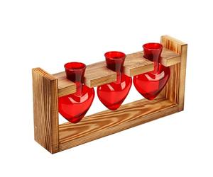 OVAQUIXI Station de Propagation en Forme de Cœur Vases en Verre en Forme de Cœur Propagation des Plantes avec Support en Bois 3 Récipients en Verre Borosilicate