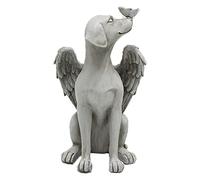 OVAQUIXI Statue Commémorative de Chien d'ange, Pierre Commémorative pour Animal de Compagnie, Sculptée à la Main, Mémorial de Jardin pour Animal de Compagnie Perdu avec Chien Endormi,