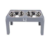 OVAQUIXI Support de Gamelle Réglable pour Chien, Mangeoire Surélevée en ABS avec 2 Gamelles en Acier Inoxydable, 5 Niveaux de Hauteur de 3,15 à 12,2 Pouces, Pieds Pliables Antidérapants pour Chiens de
