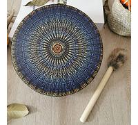 OVAQUIXI Tambour Chamanique, Tambour à Main, Feu Chamanique avec Marteau en Bois, Cuir fabriqué à la Main pour Méditation, Cadeau de Guérison, Adultes et Enfants (La mosaïque du chaman)