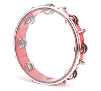 OVAQUIXI Tambourin à Double Rangée, Instrument à Main Réglable pour Spectacle de Fête, Métal ABS 10 Pouces (rouge)