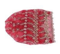 OVAQUIXI Turban élégant en Perles, Matériau en Fil de Filet avec Motif de Plumes Brodées, Taille Libre élastique, Maille Respirante pour un Usage Quotidien (rouge)