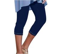 OVARA Pantalon 3/4 pour femme - Legging court extensible - Coupe ajustée - Léger - Couleur unie - Legging court pour femme - Pantalon de yoga 3 quarts, Bleu marine 02, L