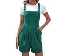 OVARA Salopette d'été pour femme - Short décontracté - Poches avant - Couleur unie - Coupe ample - Sans manches - Short une pièce, Vert 02, XXL