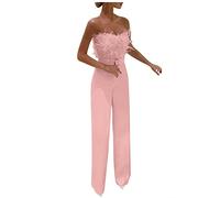 OVARA Srapless Combinaison d'été élégante taille haute pour femme Combinaison tout-en-un Coupe ajustée Combinaison tube sexy Couleur unie Une pièce Barboteuse Pantalon long, 1-Rose, S