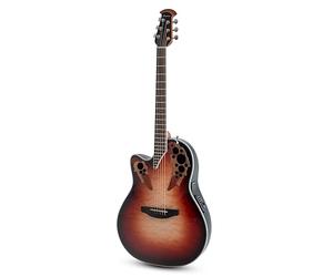 Ovation Guitare électro-acoustique Celebrity Elite Plus CE44LX Mid Cutaway - Modèle gaucher - Table en bois précieux - Corps en lyrachord mi-profond - Ruby Burst - CE44LX-1R-G