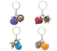OVCOSER Lot de 4 porte-clés en forme de fruit du diable, anime One Luffy Piece Trafalgar Law Ace Zoro en alliage de zinc, multicolore, défaut