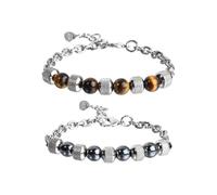 OVDGWC 2 Morceaux De Bracelet De Perle pour Hommes, Bracelet en Acier Inoxydable, Bracelet Réglable, Bracelet À La Mode Et Simple, Cadeau pour Hommes