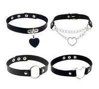 OVDGWC 4 Morceaux De Sangles De Cou Punk, Bandes De Cou en Cuir PU, Bandes De Cou Gothiques, Bandes De Salle De Mode Personnalisées, Sangles De Cou Féminin Réglables