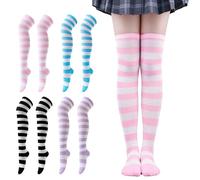 OVDGWC Paires De Chaussettes À Rayures, Chaussettes De Cuisse À La Mode Classiques, Bas Féminins, Chaussettes Décontractées Élastiques, Chaussettes Sans Glissement