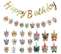 OVDGWC Set Cat Birthday Suit, Décoration De Drapeau d'anniversaire De Chat en Spirale, Décoration De Cintre De Fond, Décoration De Fête d'anniversaire De Chat pour Animaux De Compagnie
